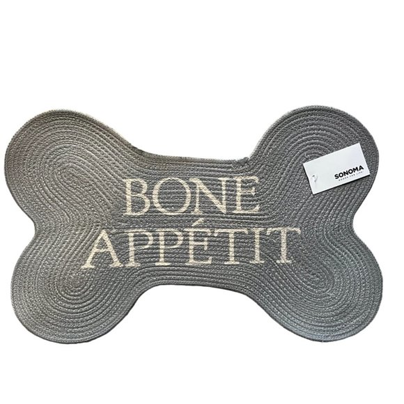 BONE APPETIT woven grey and cream dog mat New with Tags - Picture 1 of 2